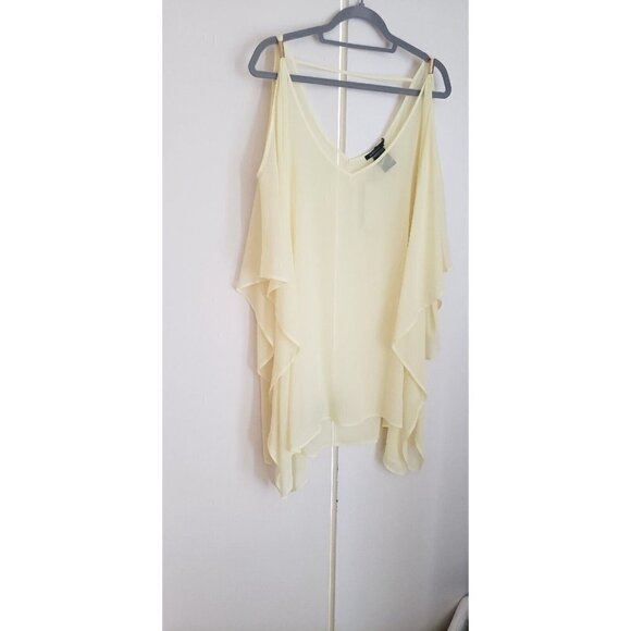 NWT $148 BCBGMAXAZRIA SHEER COLD SHOULDER TUNIC BLOUSE PASTEL LIME  SIZE LARGE - Picture 6 of 11